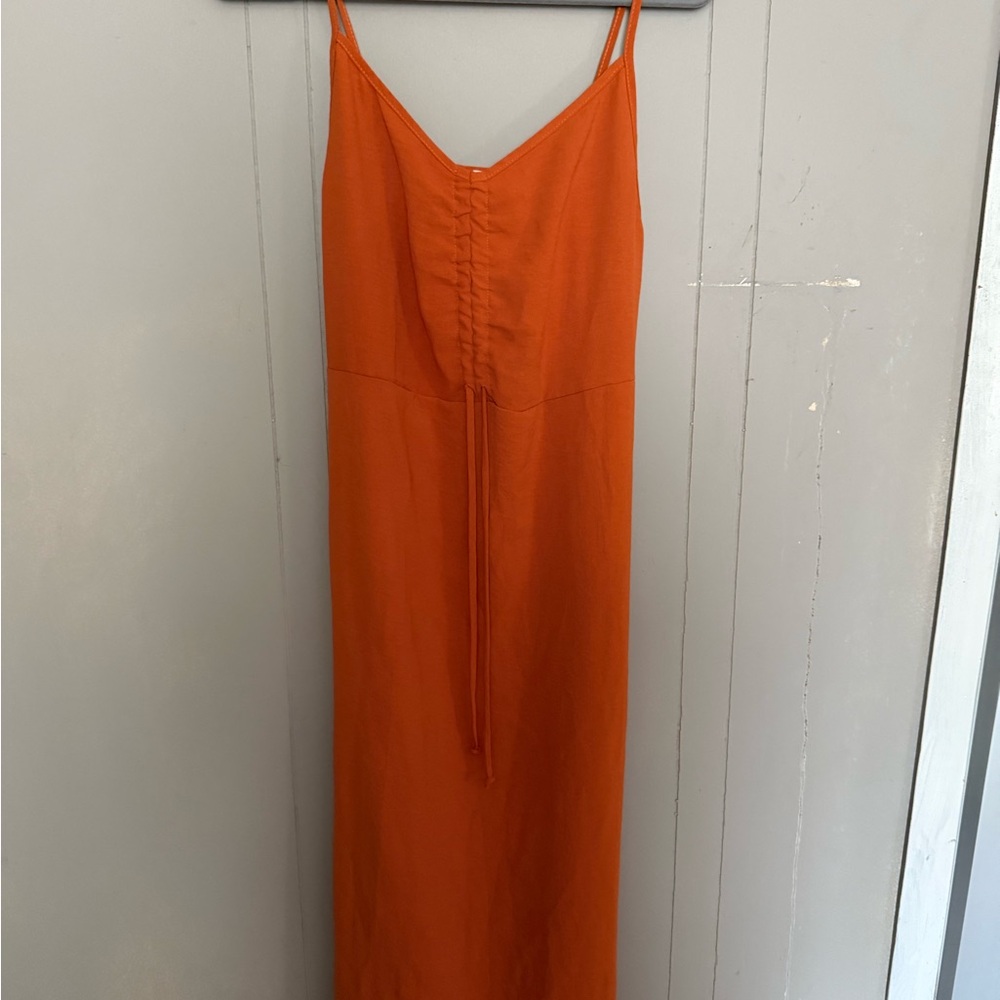 Orange maxi dress with adjustable tie front detail